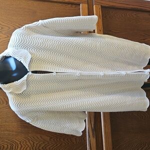 YITAI Cream Shale Stitch Button-Up Short Sleeve  Cardigan Sweater Top - XL